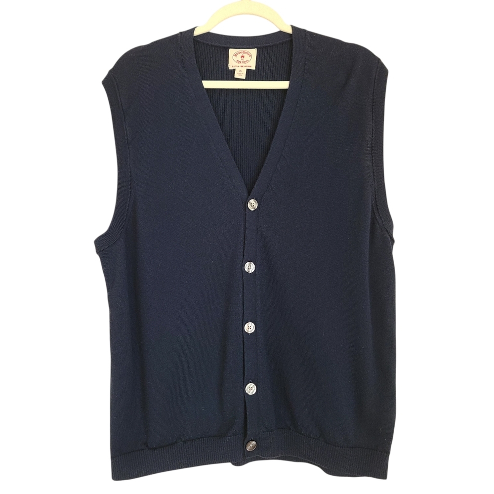 brooks brothers 100% merino wool navy blue button up sweater vest